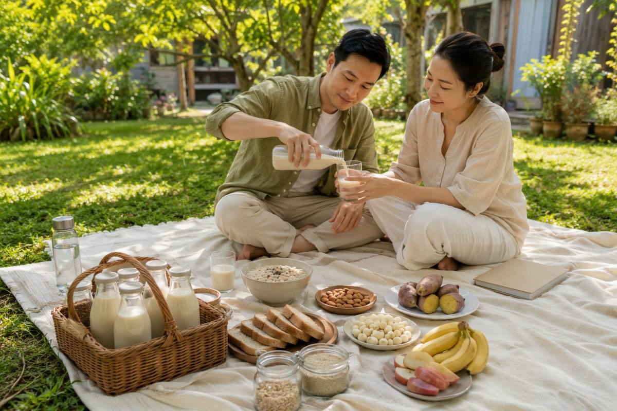 Sữa hạt cho người ăn uống lành mạnh trong bữa phụ sạch ngoài vườn