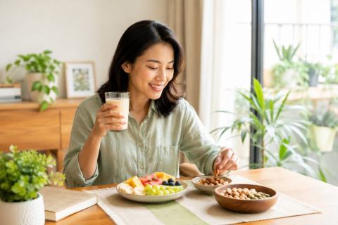 Sữa hạt cho người cần bữa phụ lành mạnh cùng trái cây tươi
