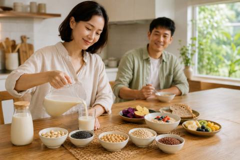 Lưu ý khi dùng sữa hạt hằng ngày với ly sữa hạt và bữa phụ
