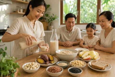 Sữa hạt hỗ trợ tiêu hóa nhẹ nhàng trong bữa phụ với yến mạch và khoai
