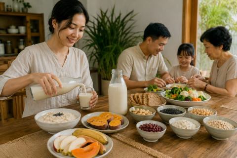 Sữa hạt thực dưỡng trong chế độ ăn chay với bữa phụ thuần thực vật