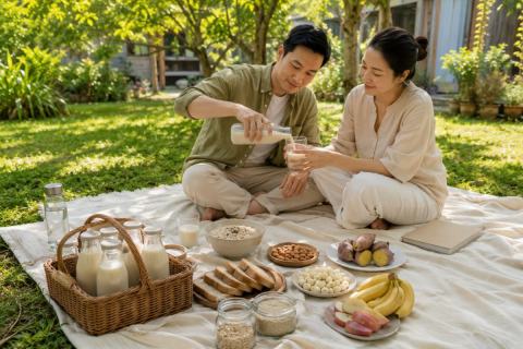 Sữa hạt cho người ăn uống lành mạnh trong bữa phụ sạch ngoài vườn